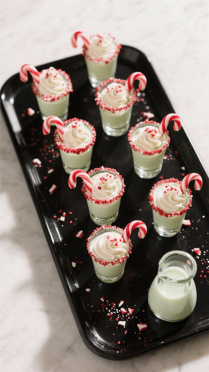 Final presentation/top-view shot: Overhead image of Peppermint Christmas Shots neatly arranged on a 