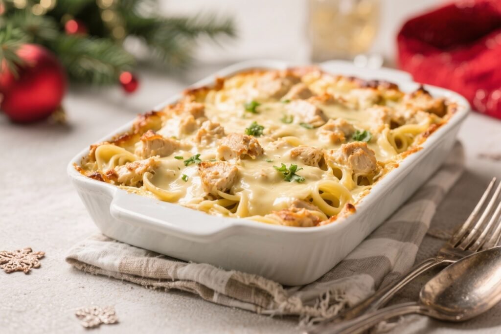 Christmas Chicken Alfredo Bake